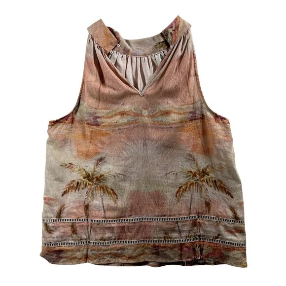 Rachel Zoe NWT Women S Linen Blend Halter Top Tropical Palm Tree Resort Vacation - Picture 7 of 15